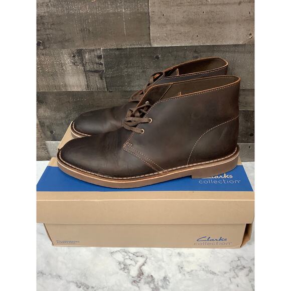 Clarks Men 11M Beeswax Leather Bushacre 2 Chukka Boots Lace Up Classic LB15-12 - Picture 5 of 10